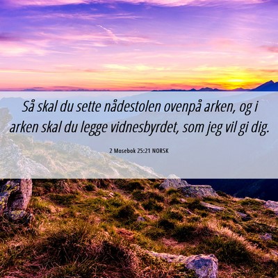 Picture 06 - 2 Mosebok 25:21 NORSK - Så skal du sette nådestolen ovenpå arken, og i - Bible Verse Picture