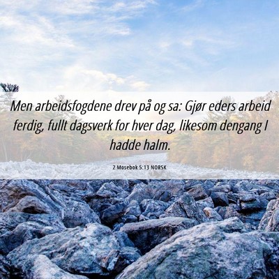 Picture 06 - 2 Mosebok 5:13 NORSK - Men arbeidsfogdene drev på og sa: Gjør eders - Bible Verse Picture