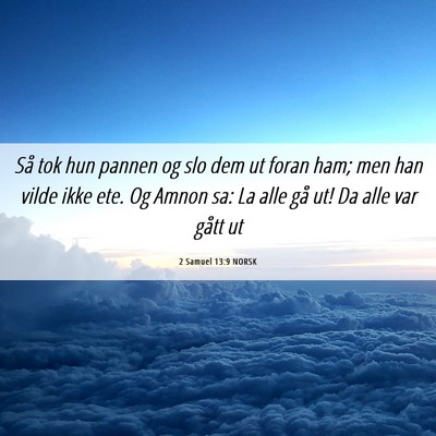 Picture 06 - 2 Samuel 13:9 NORSK - Så tok hun pannen og slo dem ut foran ham; men - Bible Verse Picture