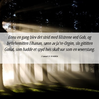 Picture 06 - 2 Samuel 21:19 NORSK - Ennu en gang blev det strid med filistrene ved - Bible Verse Picture