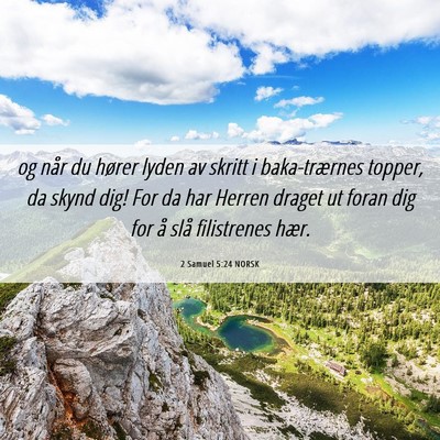 Picture 06 - 2 Samuel 5:24 NORSK - og når du hører lyden av skritt i baka-trærnes - Bible Verse Picture