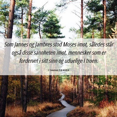 Picture 06 - 2 Timoteus 3:8 NORSK - Som Jannes og Jambres stod Moses imot, således - Bible Verse Picture