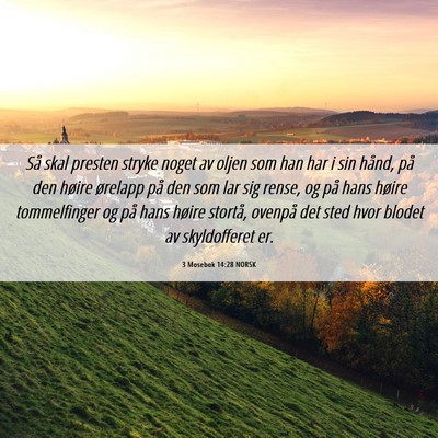 Picture 06 - 3 Mosebok 14:28 NORSK - Så skal presten stryke noget av oljen som han - Bible Verse Picture