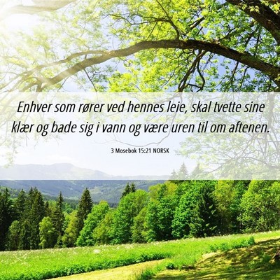 Picture 06 - 3 Mosebok 15:21 NORSK - Enhver som rører ved hennes leie, skal tvette - Bible Verse Picture