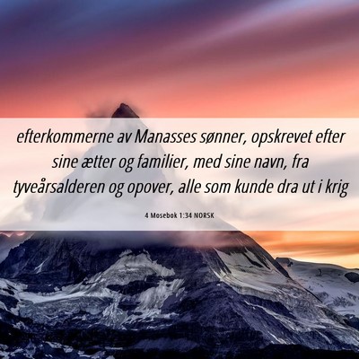 Picture 06 - 4 Mosebok 1:34 NORSK - efterkommerne av Manasses sønner, opskrevet - Bible Verse Picture