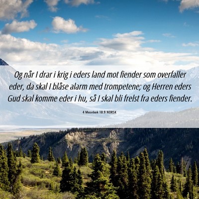 Picture 06 - 4 Mosebok 10:9 NORSK - Og når I drar i krig i eders land mot fiender - Bible Verse Picture
