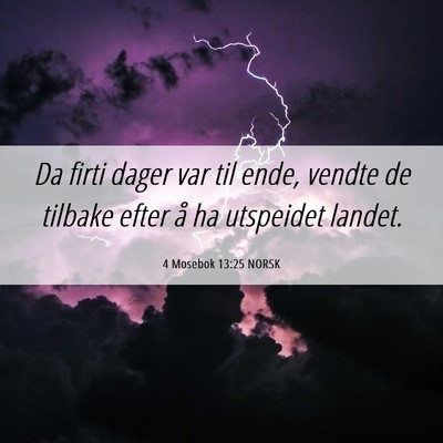 Picture 06 - 4 Mosebok 13:25 NORSK - Da firti dager var til ende, vendte de tilbake - Bible Verse Picture