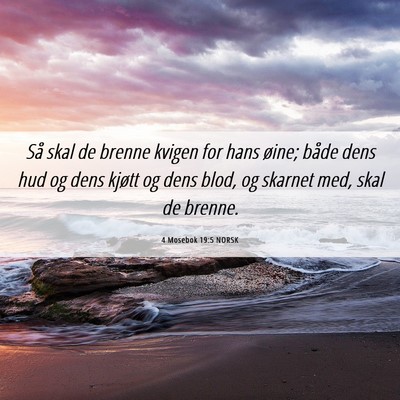 Picture 06 - 4 Mosebok 19:5 NORSK - Så skal de brenne kvigen for hans øine; både - Bible Verse Picture