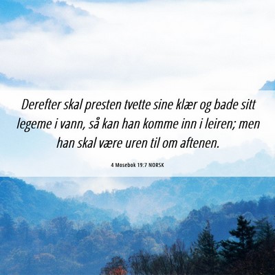 Picture 06 - 4 Mosebok 19:7 NORSK - Derefter skal presten tvette sine klær og bade - Bible Verse Picture