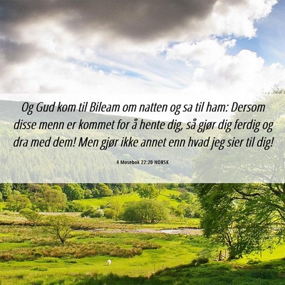 Picture 06 - 4 Mosebok 22:20 NORSK - Og Gud kom til Bileam om natten og sa til ham: - Bible Verse Picture