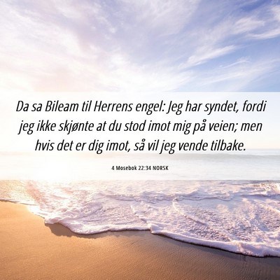Picture 06 - 4 Mosebok 22:34 NORSK - Da sa Bileam til Herrens engel: Jeg har syndet, - Bible Verse Picture