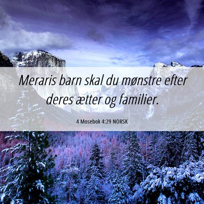 Picture 06 - 4 Mosebok 4:29 NORSK - Meraris barn skal du mønstre efter deres ætter - Bible Verse Picture