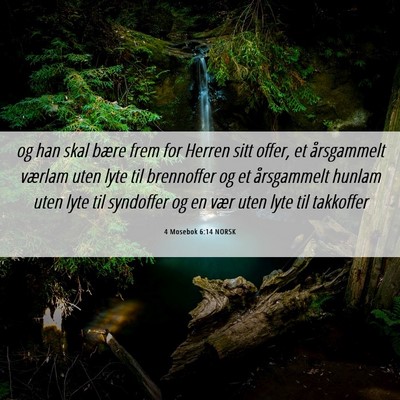 Picture 06 - 4 Mosebok 6:14 NORSK - og han skal bære frem for Herren sitt offer, et - Bible Verse Picture