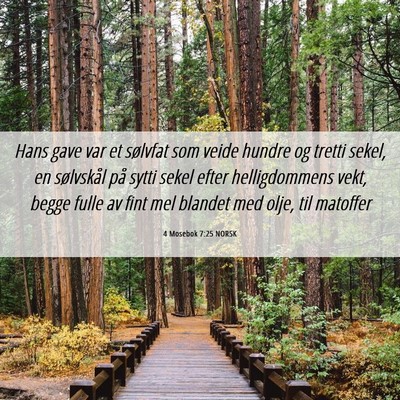 Picture 06 - 4 Mosebok 7:25 NORSK - Hans gave var et sølvfat som veide hundre og - Bible Verse Picture