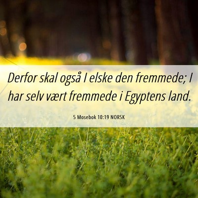 Picture 06 - 5 Mosebok 10:19 NORSK - Derfor skal også I elske den fremmede; I har - Bible Verse Picture