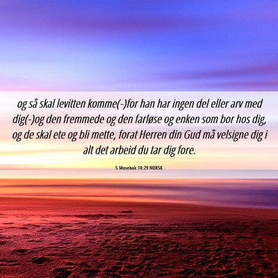 Picture 06 - 5 Mosebok 14:29 NORSK - og så skal levitten komme(-)for han har ingen - Bible Verse Picture