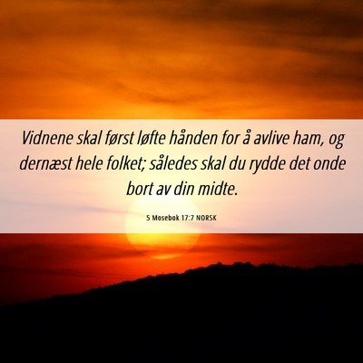 Picture 06 - 5 Mosebok 17:7 NORSK - Vidnene skal først løfte hånden for å avlive - Bible Verse Picture