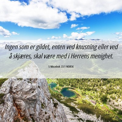 Picture 06 - 5 Mosebok 23:1 NORSK - Ingen som er gildet, enten ved knusning eller ved - Bible Verse Picture