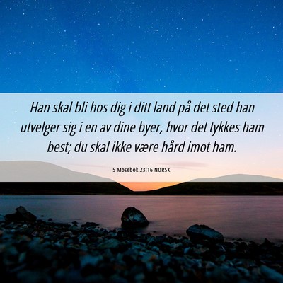 Picture 06 - 5 Mosebok 23:16 NORSK - Han skal bli hos dig i ditt land på det sted han - Bible Verse Picture