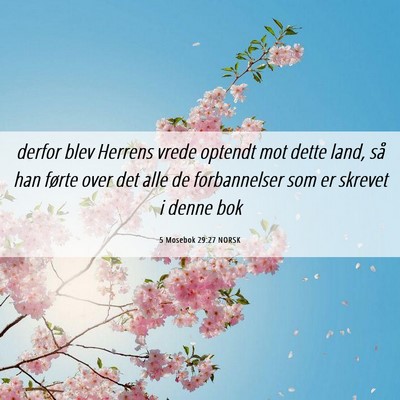 Picture 06 - 5 Mosebok 29:27 NORSK - derfor blev Herrens vrede optendt mot dette land, - Bible Verse Picture