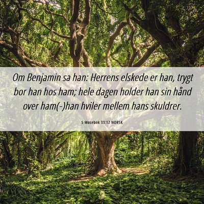 Picture 06 - 5 Mosebok 33:12 NORSK - Om Benjamin sa han: Herrens elskede er han, trygt - Bible Verse Picture