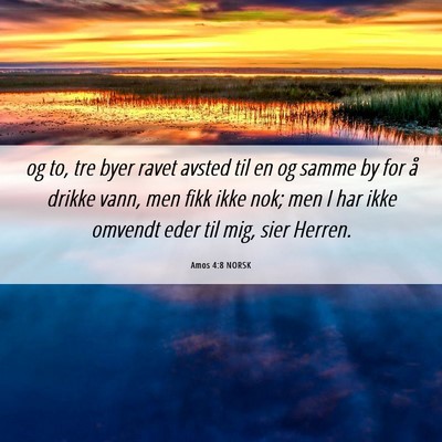 Picture 06 - Amos 4:8 NORSK - og to, tre byer ravet avsted til en og samme by - Bible Verse Picture
