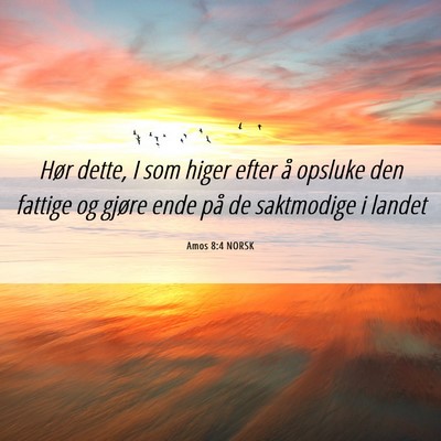 Picture 06 - Amos 8:4 NORSK - Hør dette, I som higer efter å opsluke den - Bible Verse Picture