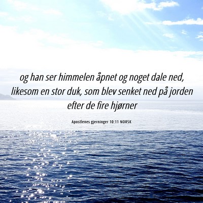 Picture 06 - Apostlenes gjerninger 10:11 NORSK - og han ser himmelen åpnet og noget dale ned, - Bible Verse Picture