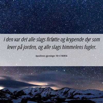 Picture 06 - Apostlenes gjerninger 10:12 NORSK - i den var det alle slags firføtte og krypende - Bible Verse Picture
