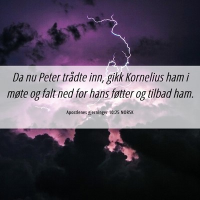 Picture 06 - Apostlenes gjerninger 10:25 NORSK - Da nu Peter trådte inn, gikk Kornelius ham i - Bible Verse Picture