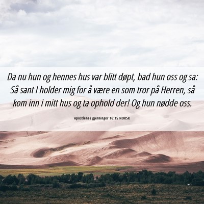 Picture 06 - Apostlenes gjerninger 16:15 NORSK - Da nu hun og hennes hus var blitt døpt, bad hun - Bible Verse Picture