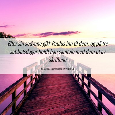 Picture 06 - Apostlenes gjerninger 17:2 NORSK - Efter sin sedvane gikk Paulus inn til dem, og på - Bible Verse Picture