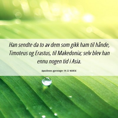 Picture 06 - Apostlenes gjerninger 19:22 NORSK - Han sendte da to av dem som gikk ham til hånde, - Bible Verse Picture