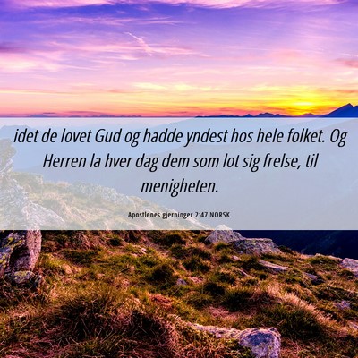 Picture 06 - Apostlenes gjerninger 2:47 NORSK - idet de lovet Gud og hadde yndest hos hele - Bible Verse Picture