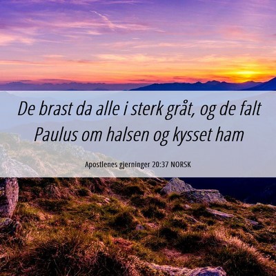 Picture 06 - Apostlenes gjerninger 20:37 NORSK - De brast da alle i sterk gråt, og de falt Paulus - Bible Verse Picture