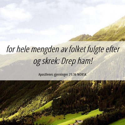 Picture 06 - Apostlenes gjerninger 21:36 NORSK - for hele mengden av folket fulgte efter og skrek: - Bible Verse Picture