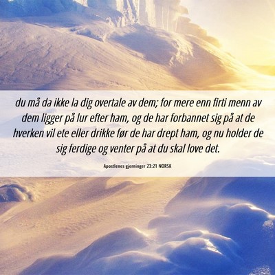 Picture 06 - Apostlenes gjerninger 23:21 NORSK - du må da ikke la dig overtale av dem; for mere - Bible Verse Picture