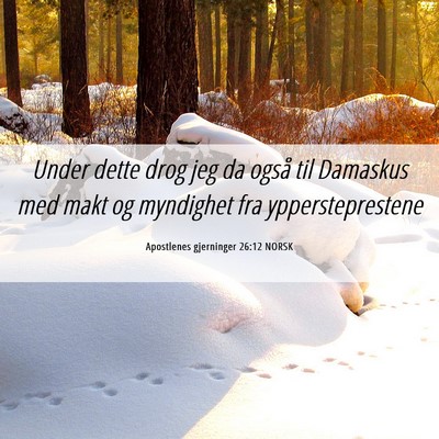 Picture 06 - Apostlenes gjerninger 26:12 NORSK - Under dette drog jeg da også til Damaskus med - Bible Verse Picture