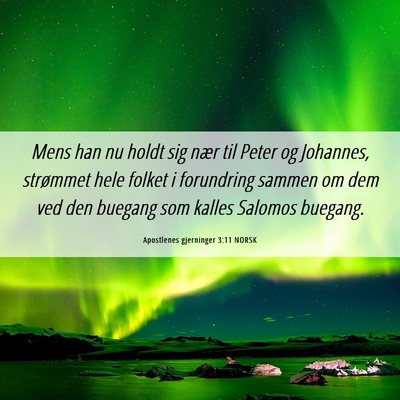 Picture 06 - Apostlenes gjerninger 3:11 NORSK - Mens han nu holdt sig nær til Peter og Johannes, - Bible Verse Picture