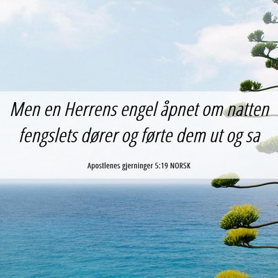Picture 06 - Apostlenes gjerninger 5:19 NORSK - Men en Herrens engel åpnet om natten fengslets - Bible Verse Picture