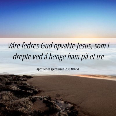 Picture 06 - Apostlenes gjerninger 5:30 NORSK - Våre fedres Gud opvakte Jesus, som I drepte ved - Bible Verse Picture