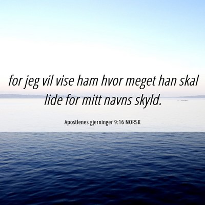 Picture 06 - Apostlenes gjerninger 9:16 NORSK - for jeg vil vise ham hvor meget han skal lide for - Bible Verse Picture