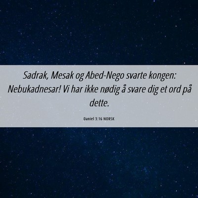 Picture 06 - Daniel 3:16 NORSK - Sadrak, Mesak og Abed-Nego svarte kongen: - Bible Verse Picture