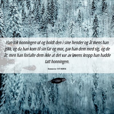 Picture 06 - Dommerne 14:9 NORSK - Han tok honningen ut og holdt den i sine hender - Bible Verse Picture