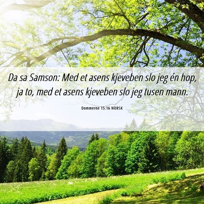 Picture 06 - Dommerne 15:16 NORSK - Da sa Samson: Med et asens kjeveben slo jeg én - Bible Verse Picture