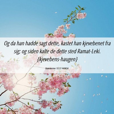 Picture 06 - Dommerne 15:17 NORSK - Og da han hadde sagt dette, kastet han kjevebenet - Bible Verse Picture