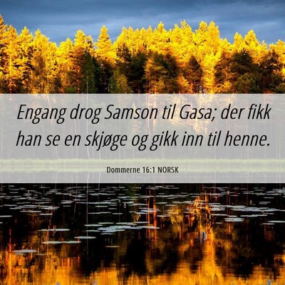 Picture 06 - Dommerne 16:1 NORSK - Engang drog Samson til Gasa; der fikk han se en - Bible Verse Picture