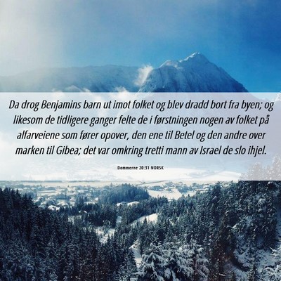 Picture 06 - Dommerne 20:31 NORSK - Da drog Benjamins barn ut imot folket og blev - Bible Verse Picture