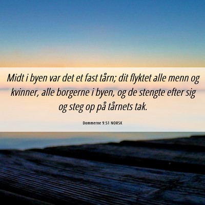Picture 06 - Dommerne 9:51 NORSK - Midt i byen var det et fast tårn; dit flyktet - Bible Verse Picture