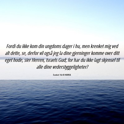 Picture 06 - Esekiel 16:43 NORSK - Fordi du ikke kom din ungdoms dager i hu, men - Bible Verse Picture